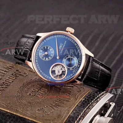 Perfect Replica IWC Portugieser Rose Gold Case Blue Face Tourbillon 42mm Watch 